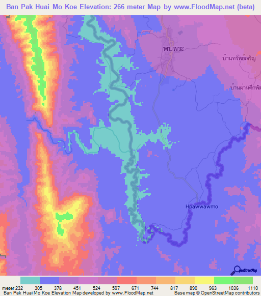 Ban Pak Huai Mo Koe,Thailand Elevation Map