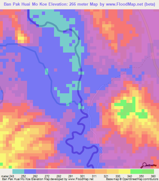 Ban Pak Huai Mo Koe,Thailand Elevation Map