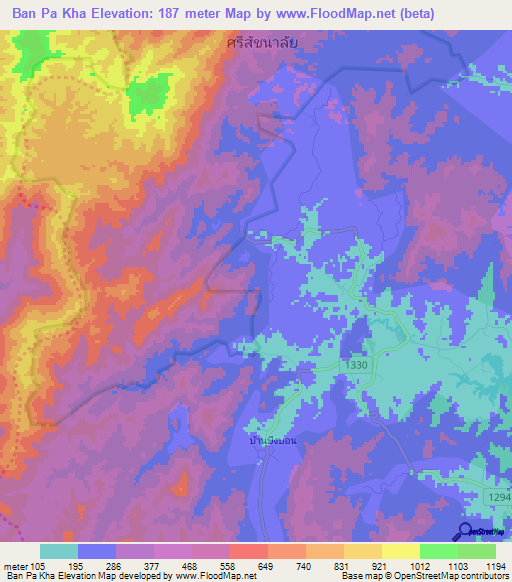Ban Pa Kha,Thailand Elevation Map