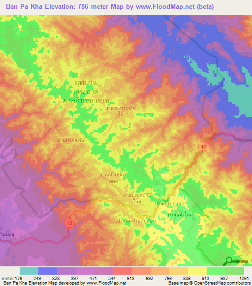 Ban Pa Kha,Thailand Elevation Map