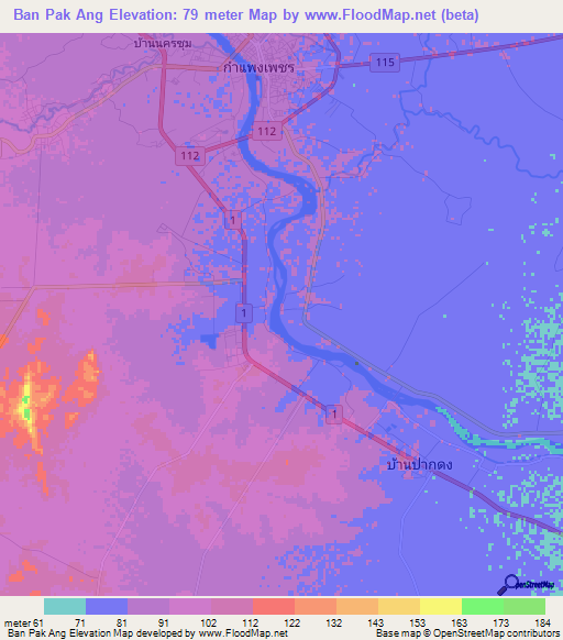 Ban Pak Ang,Thailand Elevation Map