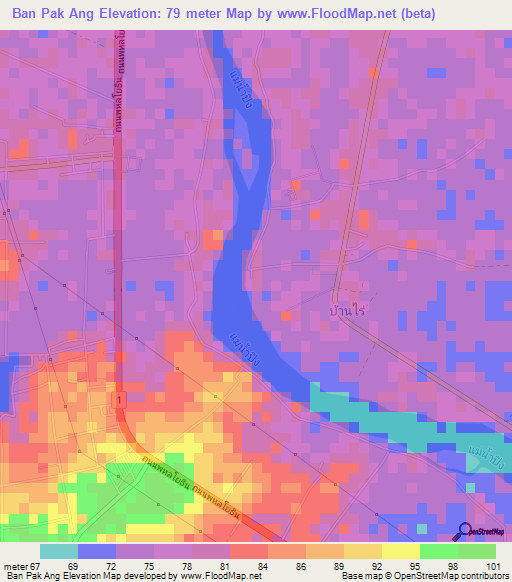 Ban Pak Ang,Thailand Elevation Map