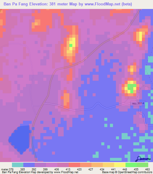 Ban Pa Fang,Thailand Elevation Map