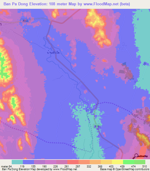 Ban Pa Dong,Thailand Elevation Map