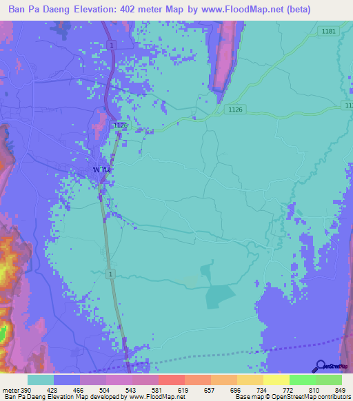 Ban Pa Daeng,Thailand Elevation Map