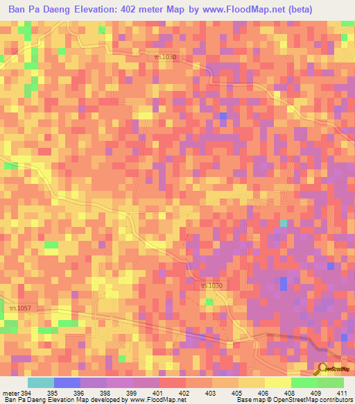 Ban Pa Daeng,Thailand Elevation Map