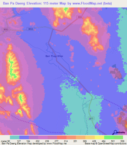Ban Pa Daeng,Thailand Elevation Map