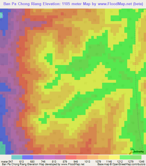 Ban Pa Chong Riang,Thailand Elevation Map