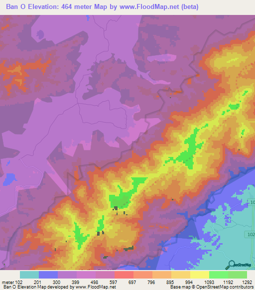 Ban O,Thailand Elevation Map