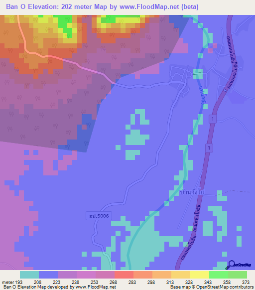 Ban O,Thailand Elevation Map