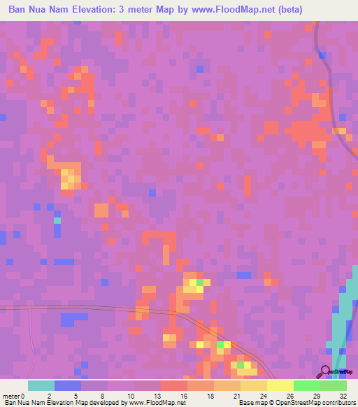 Ban Nua Nam,Thailand Elevation Map