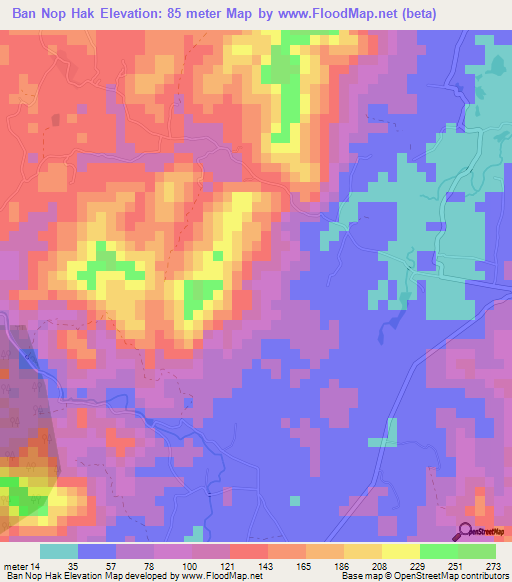Ban Nop Hak,Thailand Elevation Map