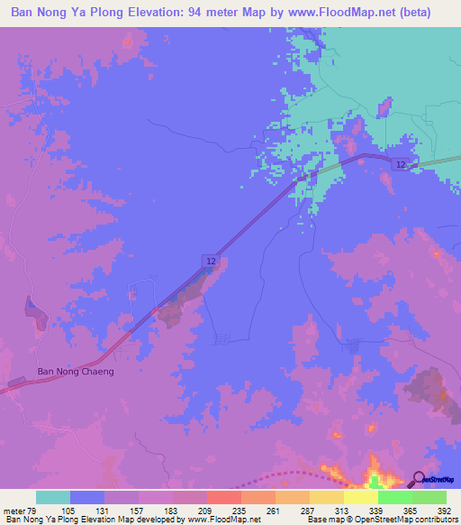 Ban Nong Ya Plong,Thailand Elevation Map