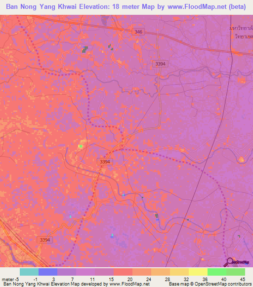 Ban Nong Yang Khwai,Thailand Elevation Map