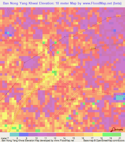 Ban Nong Yang Khwai,Thailand Elevation Map
