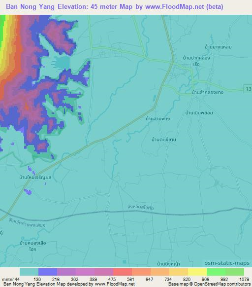 Ban Nong Yang,Thailand Elevation Map
