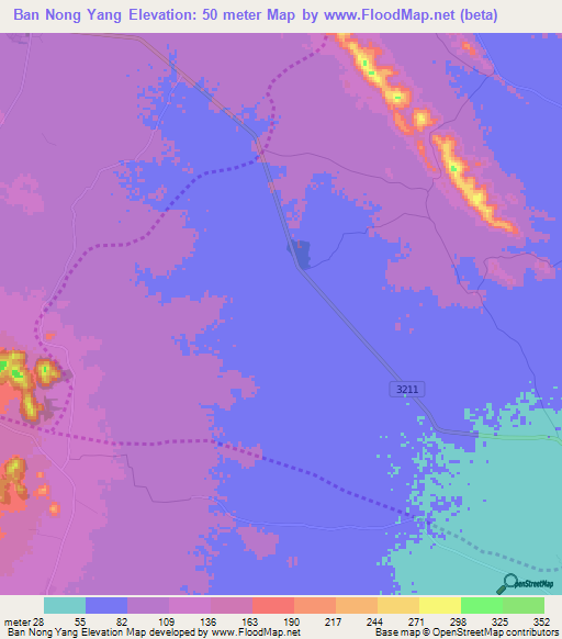 Ban Nong Yang,Thailand Elevation Map