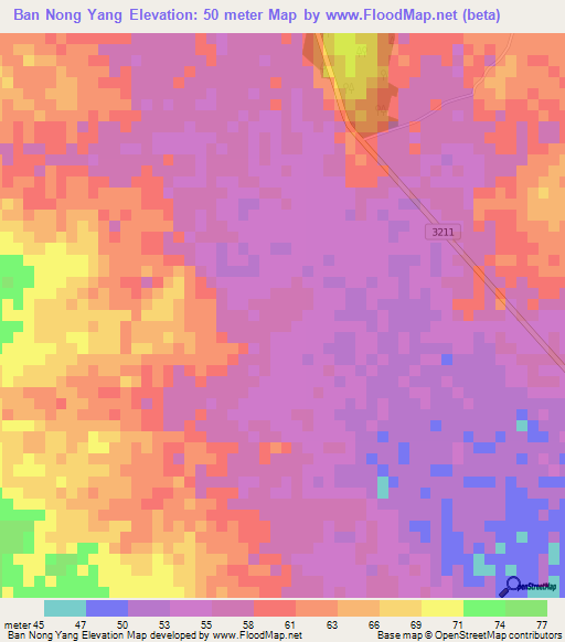 Ban Nong Yang,Thailand Elevation Map