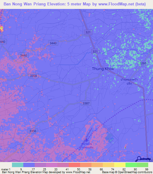 Ban Nong Wan Priang,Thailand Elevation Map