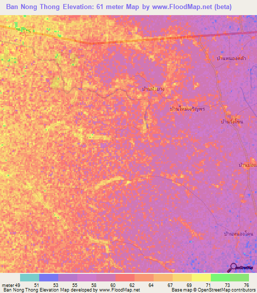 Ban Nong Thong,Thailand Elevation Map