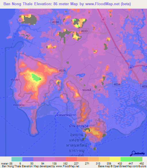 Ban Nong Thale,Thailand Elevation Map
