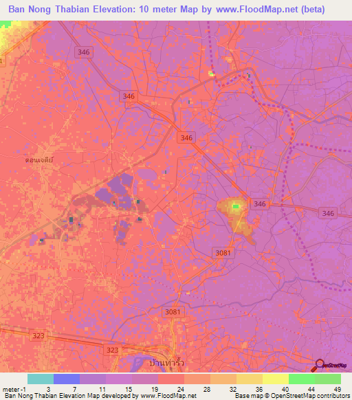 Ban Nong Thabian,Thailand Elevation Map