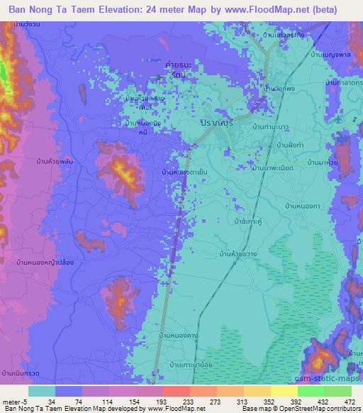 Ban Nong Ta Taem,Thailand Elevation Map
