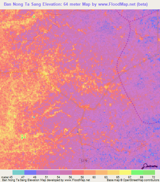Ban Nong Ta Sang,Thailand Elevation Map