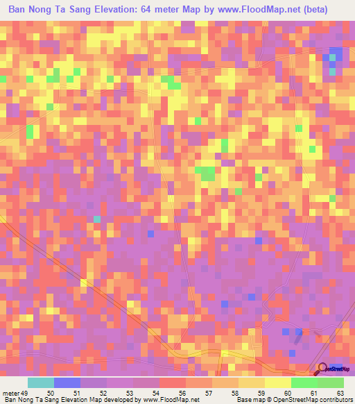 Ban Nong Ta Sang,Thailand Elevation Map