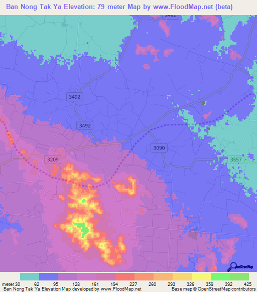 Ban Nong Tak Ya,Thailand Elevation Map