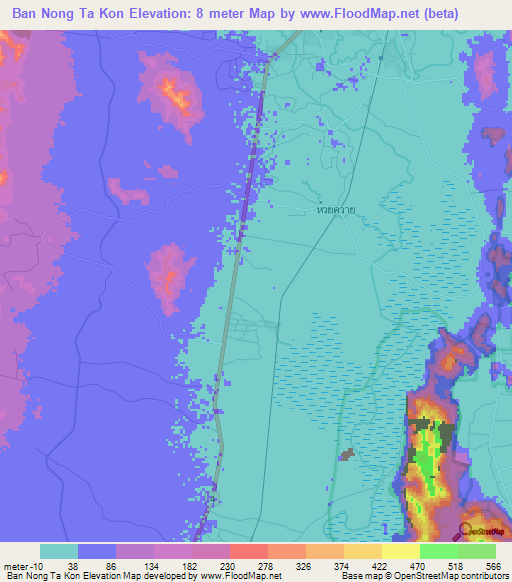 Ban Nong Ta Kon,Thailand Elevation Map