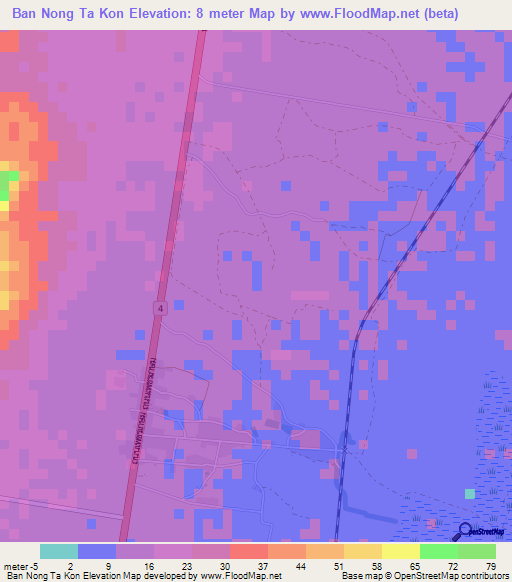 Ban Nong Ta Kon,Thailand Elevation Map