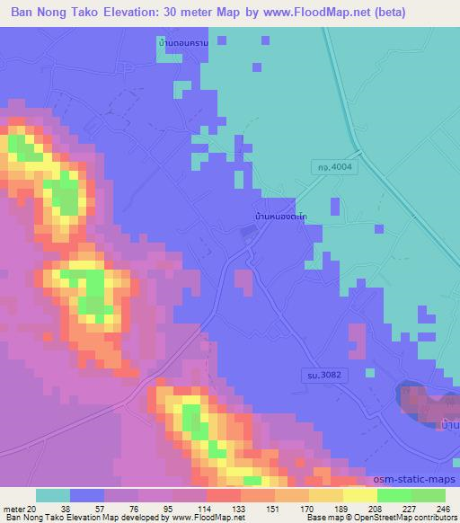 Ban Nong Tako,Thailand Elevation Map