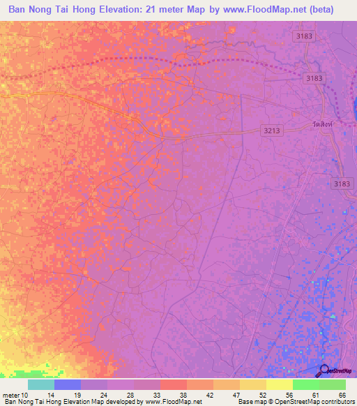Ban Nong Tai Hong,Thailand Elevation Map