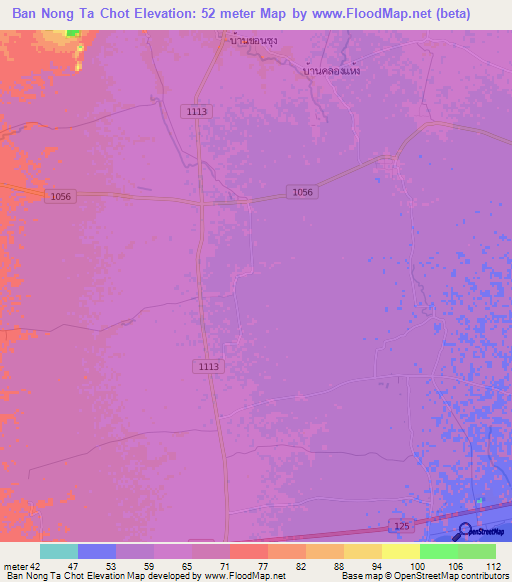 Ban Nong Ta Chot,Thailand Elevation Map