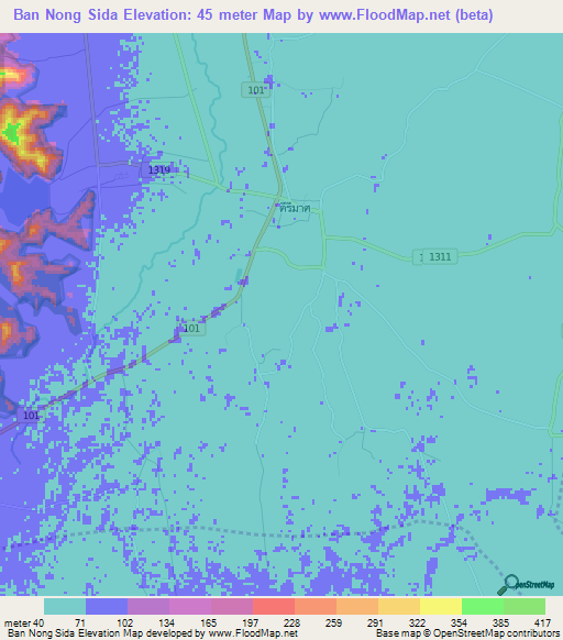 Ban Nong Sida,Thailand Elevation Map