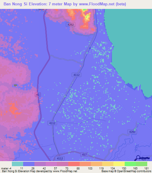 Ban Nong Si,Thailand Elevation Map