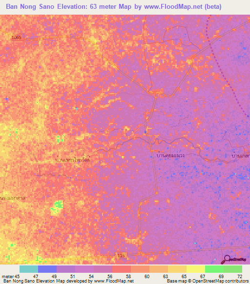 Ban Nong Sano,Thailand Elevation Map