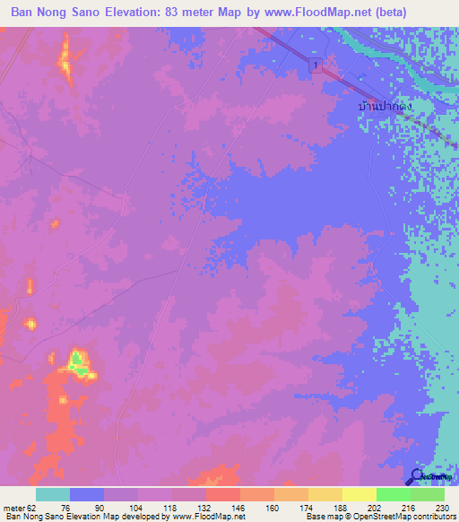 Ban Nong Sano,Thailand Elevation Map