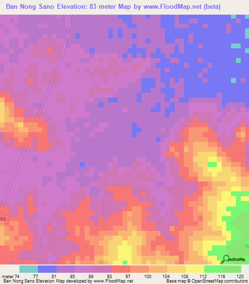 Ban Nong Sano,Thailand Elevation Map