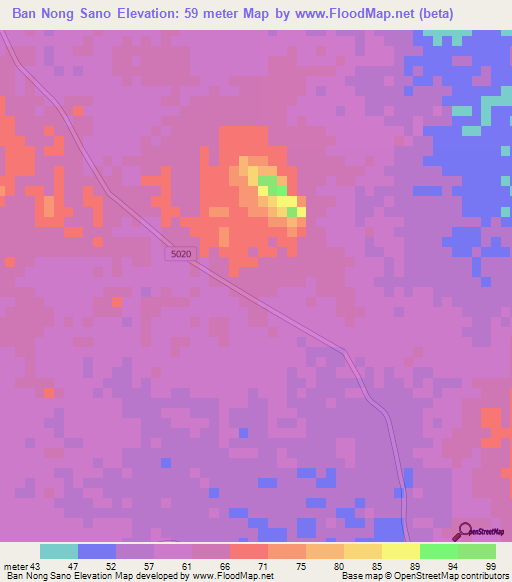 Ban Nong Sano,Thailand Elevation Map