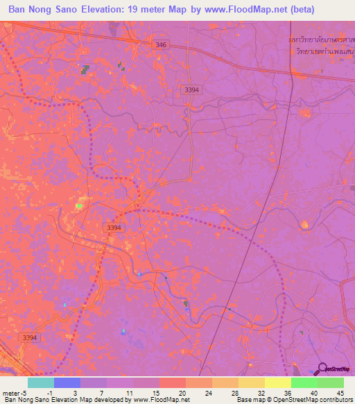 Ban Nong Sano,Thailand Elevation Map