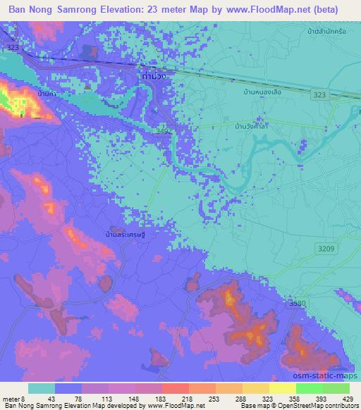 Ban Nong Samrong,Thailand Elevation Map