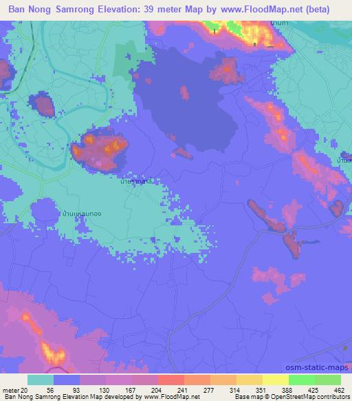 Ban Nong Samrong,Thailand Elevation Map