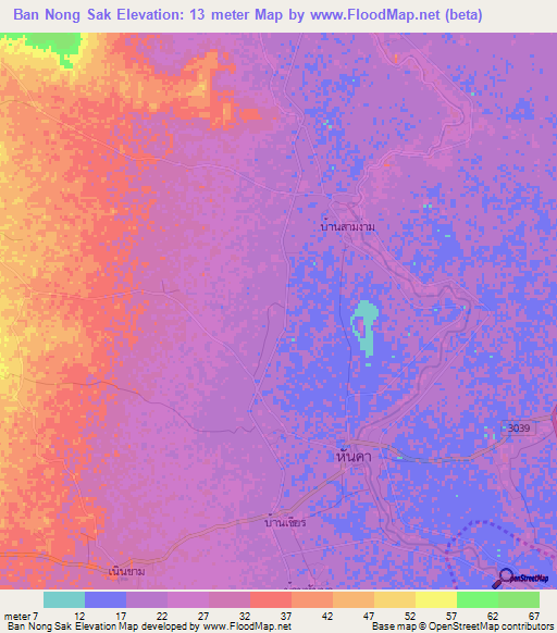 Ban Nong Sak,Thailand Elevation Map