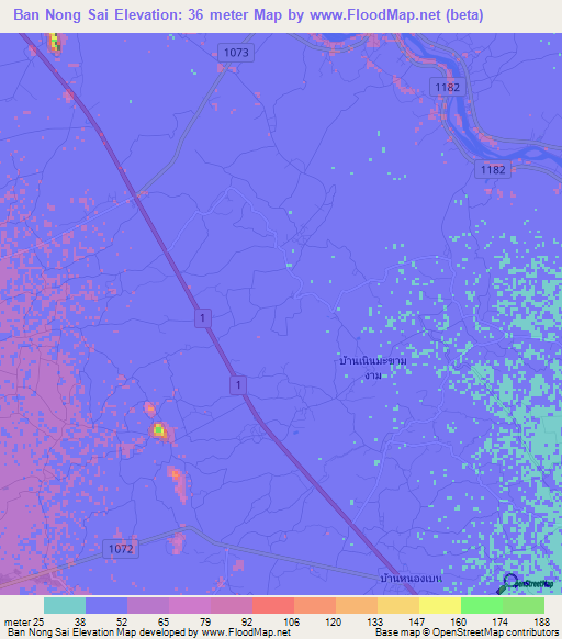 Ban Nong Sai,Thailand Elevation Map