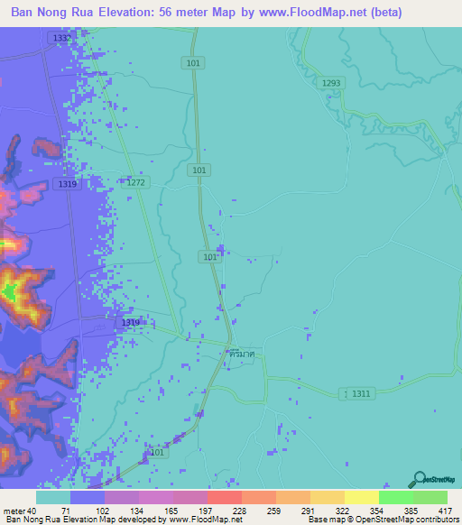 Ban Nong Rua,Thailand Elevation Map