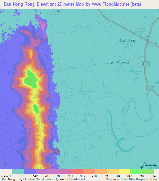 Ban Nong Rong,Thailand Elevation Map