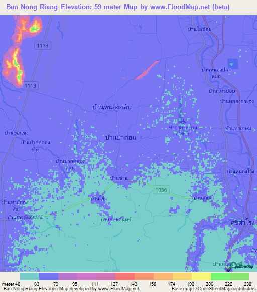 Ban Nong Riang,Thailand Elevation Map