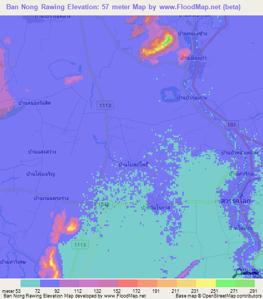 Ban Nong Rawing,Thailand Elevation Map